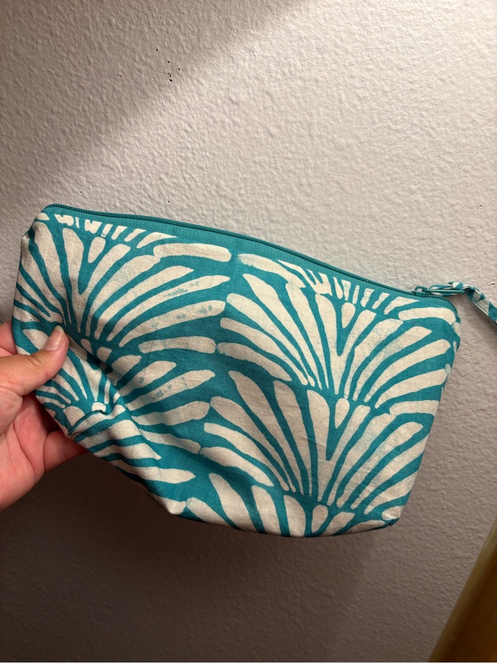 Turquoise and Cream Printed Cosmetic Pouch